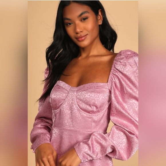 Lulus Dresses & Skirts - NWOT Lulus Burst Into Bloom Mauve Satin Floral Jacquard Mini Dress Sz S